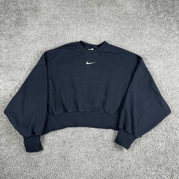 Nike Sweatshirt Womens Medium Crewneck Pullover Cropped Swoosh DQ5761-010 - Picture 1 of 12